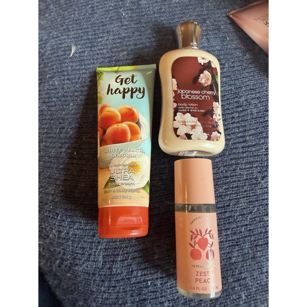 NEW Bath and Body Works Get Happy Peach Body Cream/peach fragrance Mist/lotion
